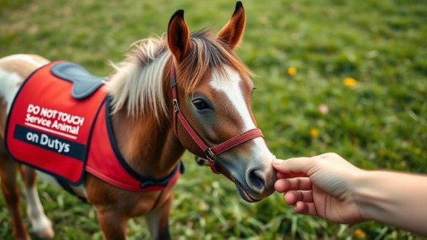 Miniature horse as service animal in Michigan being fed.