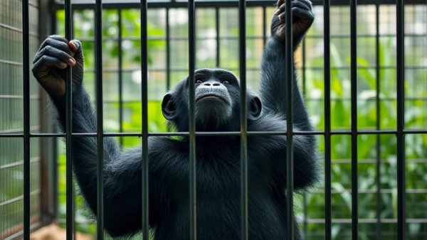 Chimpanzee reaching up in enclosure, Michigan Supreme Court chimpanzee rights.