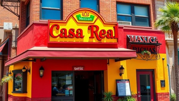 Casa Real Mexican Restaurant exterior showing vibrant colors.