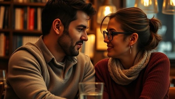 Two people in a cozy setting displaying signs of serial monogamy.