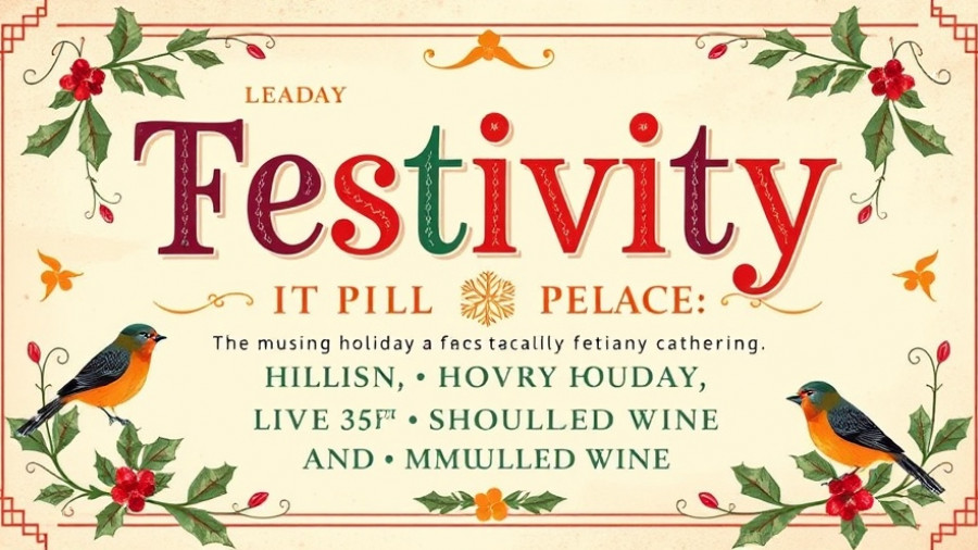 Elegant flyer for family-friendly gatherings featuring holiday music, shopping, and artisan gifts.