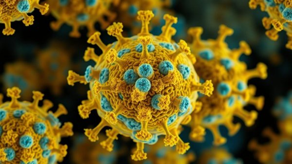 Electron microscope image of virus particles for Metro Detroit health trends 2025.