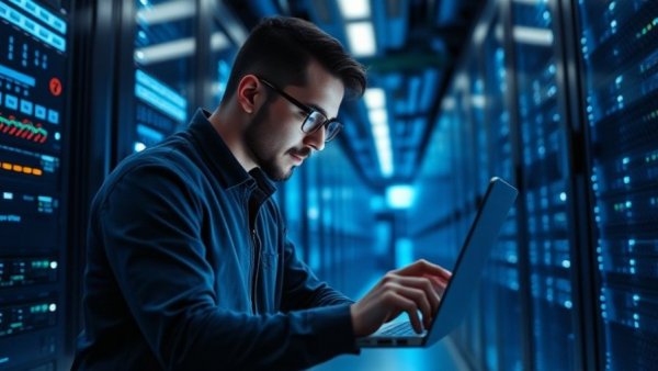 IT professional analyzing data in futuristic server room, AI Stocks for 2026.