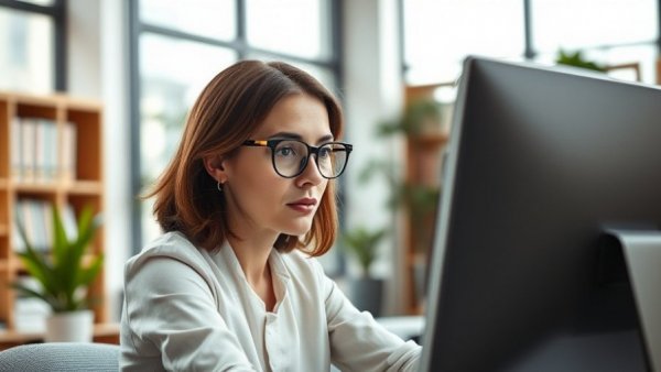 Woman engaged in micro-consulting side hustle at computer.