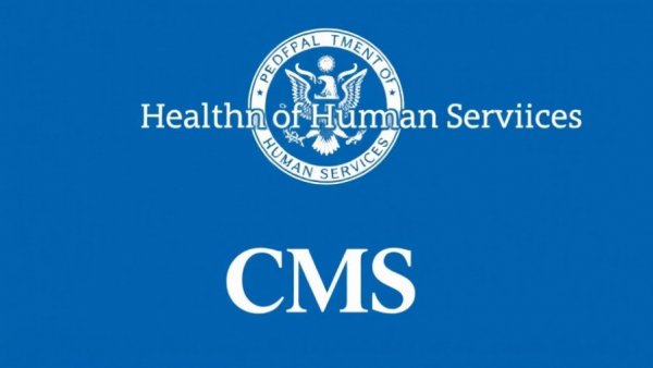 Department of Health and Human Services and CMS logos on blue background.