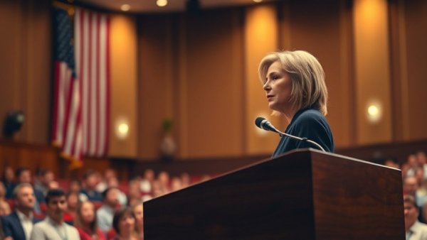 Speaker at podium advocating for mental health, conference setting.
