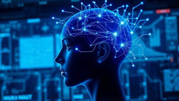 AI-powered mental health monitoring system concept with digital neural network.