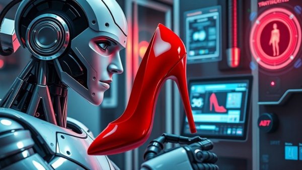 AI in fashion industry 2025: Robot designs high-heeled shoe with 3D printer.