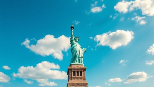 Statue of Liberty symbolizing freedom, $100,000 Visa Travel Fee context.