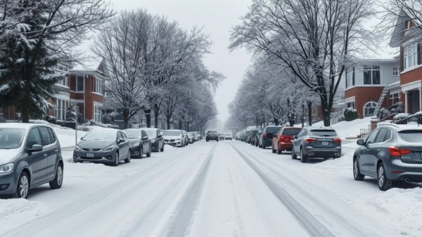 Snow-covered street in Muskegon needing snow removal services.