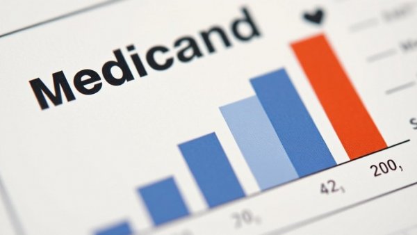 Close-up of Medicaid insurance card over graph, Medicaid work requirements impact concept.