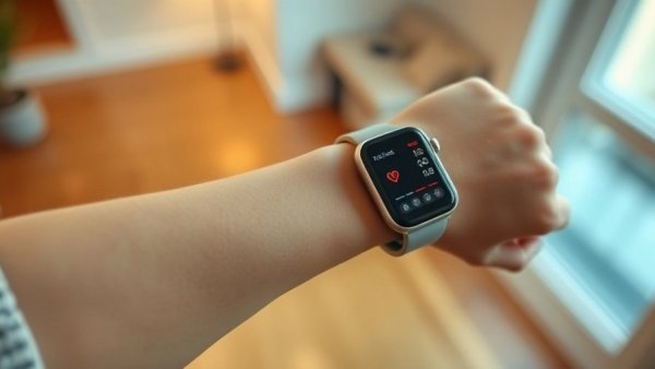 Checking heart rate on cuffless blood pressure device smartwatch.