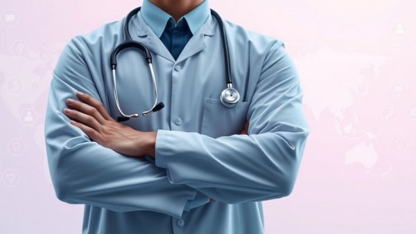 Futuristic digital healthcare interface featuring hexagonal icons and a healthcare professional in Japan.