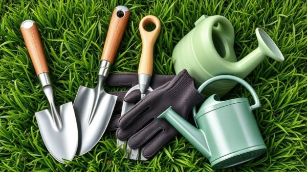 Luxury gardening gifts, including tools and accessories, on green grass.