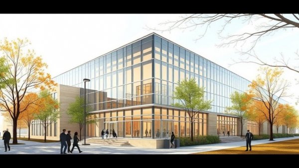 Michigan Technological University wellness center in watercolor style.