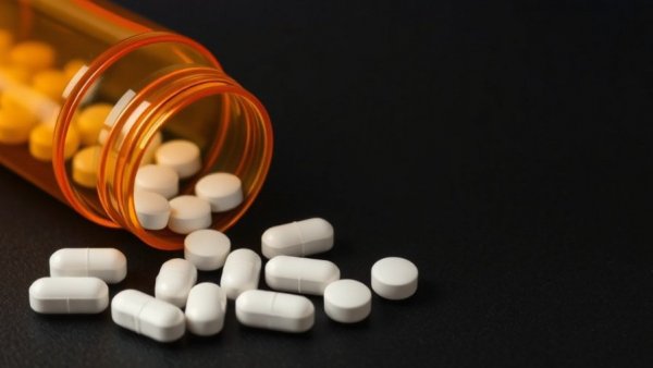 Combination pills for hypertension in an open bottle.