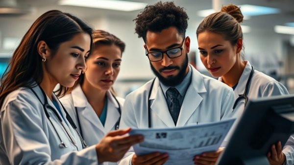 Medical team analyzing data representing Evolent Health Medicare Medicaid uncertainty.