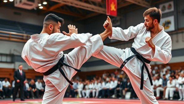 Karate match action showcasing martial arts skills, Karate lessons Gurnee.
