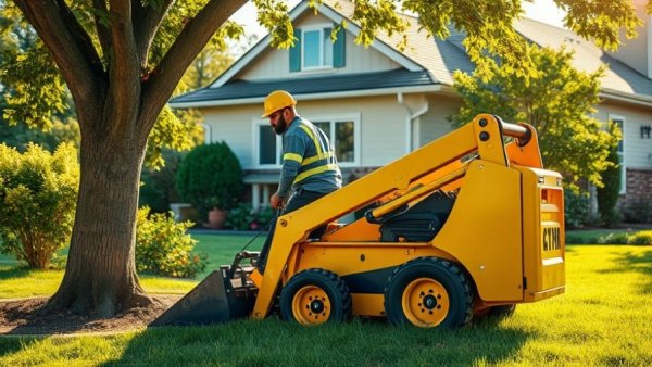 Tree removal services in Melbourne FL, worker using machinery in backyard.
