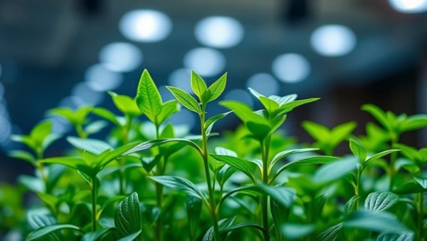 Vibrant young plants thriving under lights, start a backyard planting box Muskegon
