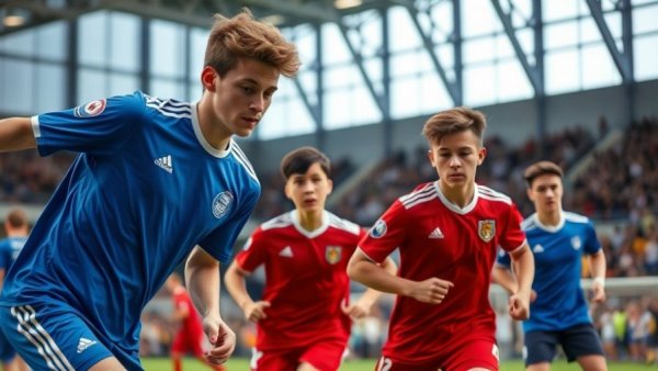 Young athletes playing soccer indoors with spectators, showcasing preventing winter sports injuries.