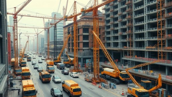 Michigan transportation construction updates with cranes and machinery on site.