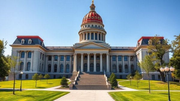 Michigan Capitol Building with clear blue sky, representing state governance.