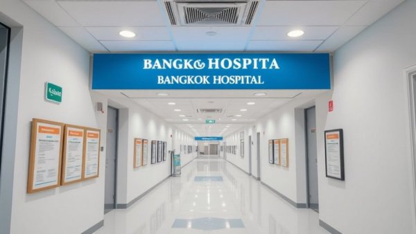 Bangkok Hospital signage in a modern, bright hallway, representing AI in Healthcare Thailand.