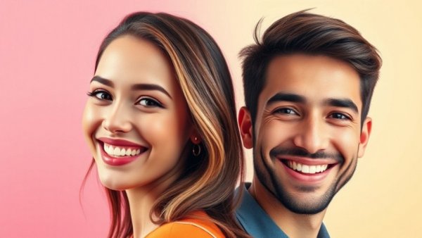 Underneat shapewear funding, smiling individuals in split portrait.