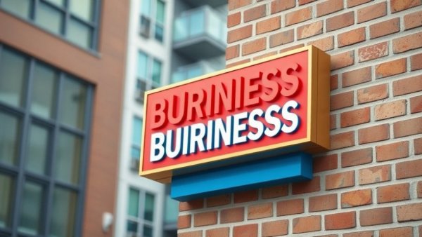 Colorful business sign on brick wall related to small business loan capital.