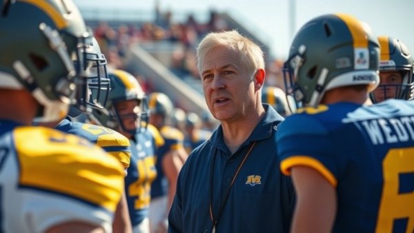 College football coach discussing strategy during a game