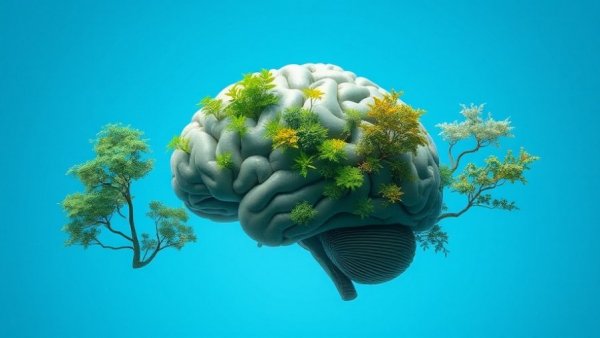 Artistic brain illustration with nature, symbolizing brain health for seniors.