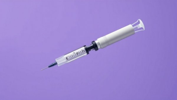 Sleek medical injection pen against purple background; GLP-1 medication.