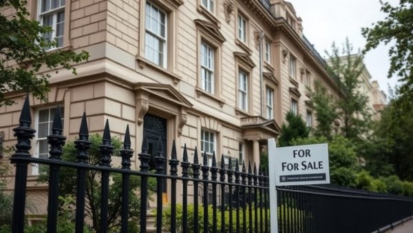 Syracuse housing market scene with a building for sale.