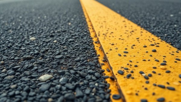 Close-up view of a Michigan road with yellow line, detailed texture.