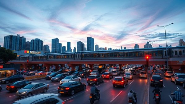 Nighttime city scene with traffic and railway, related to Collapse of eFishery.
