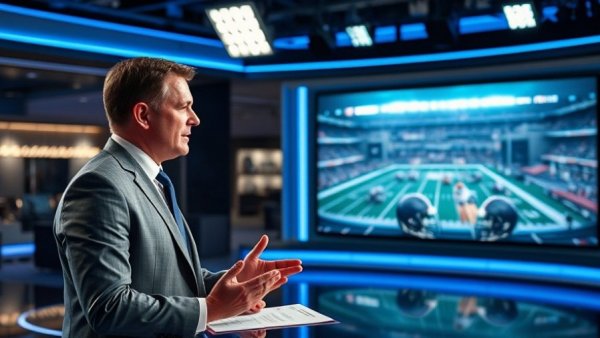 Pittsburgh sports news host presenting in studio with helmets.