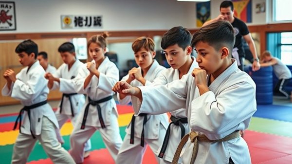 Martial arts classes Gurnee with young students practicing in a dojo.