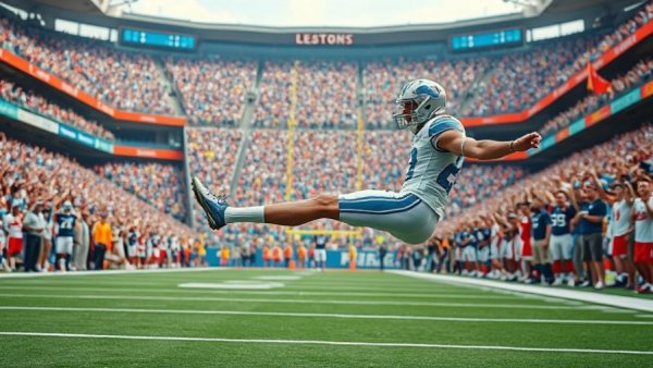 Detroit Lions kicker celebrates after successful performance on field.