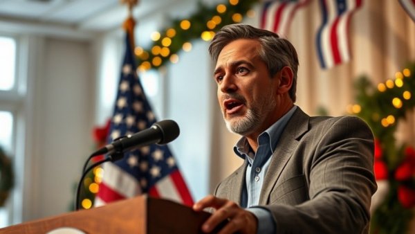 Trump seeks price cuts health insurers, speech by a person at a festive event.