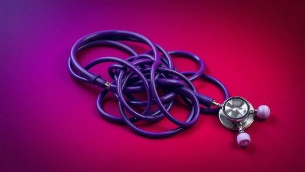 Tangled stethoscope representing delayed cancer diagnosis on gradient background.
