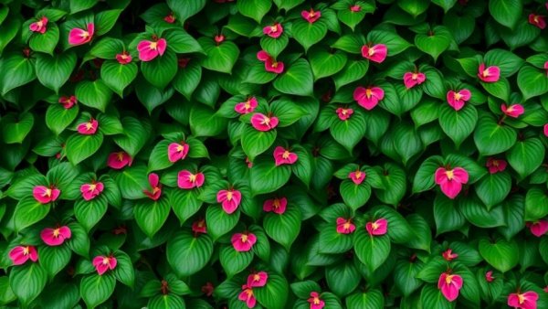 Create a philodendron wall with lush green leaves.