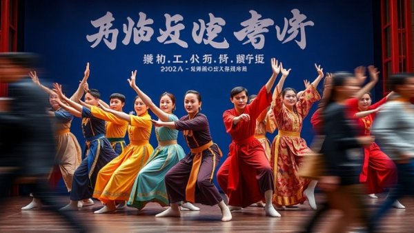 Blurred passerby in front of martial arts dance drama poster with cast.