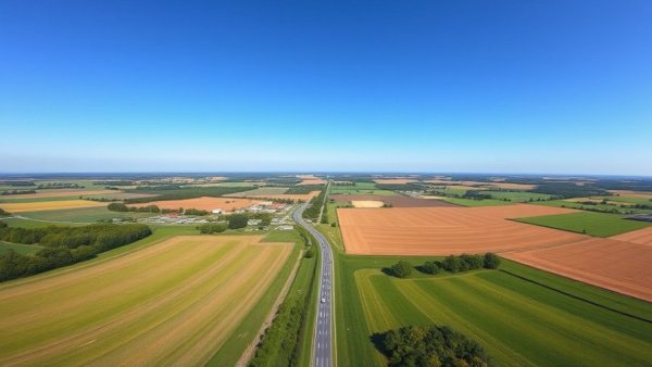 Aerial view of rural Michigan farmland and roads.