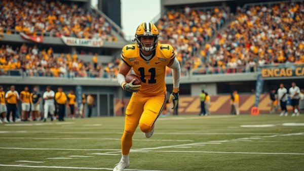 Western Michigan Broncos player scoring during successful football season.