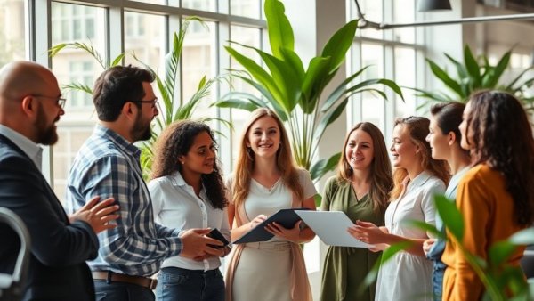 Professionals collaborating in a vibrant office setting, symbolizing transitioning from founder to CEO.