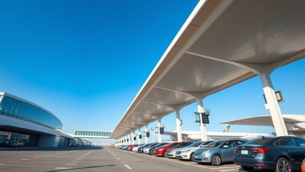 Airport terminal under clear sky, no snow, relevant for snow removal services in Muskegon.