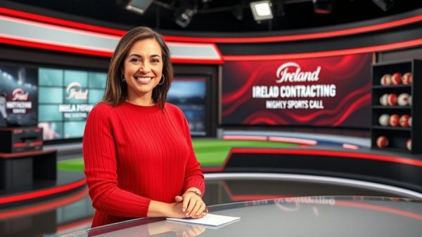 Ireland Contracting Nightly Sports Call host in studio with memorabilia.
