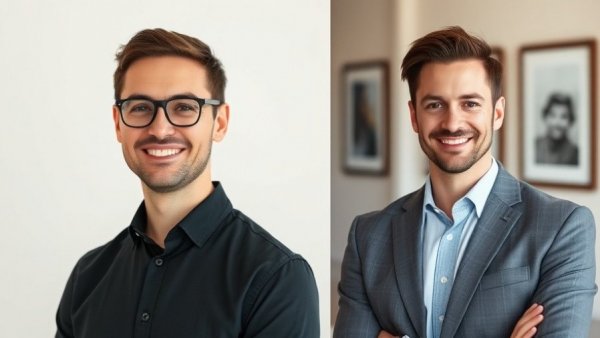 Two professional men smiling in contrasting backgrounds, highlighting GM's advancements in robotaxi integration.