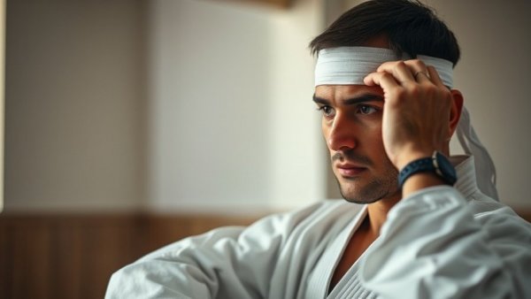 Karate Kid franchise revival: Intense man in martial arts uniform adjusting headband.
